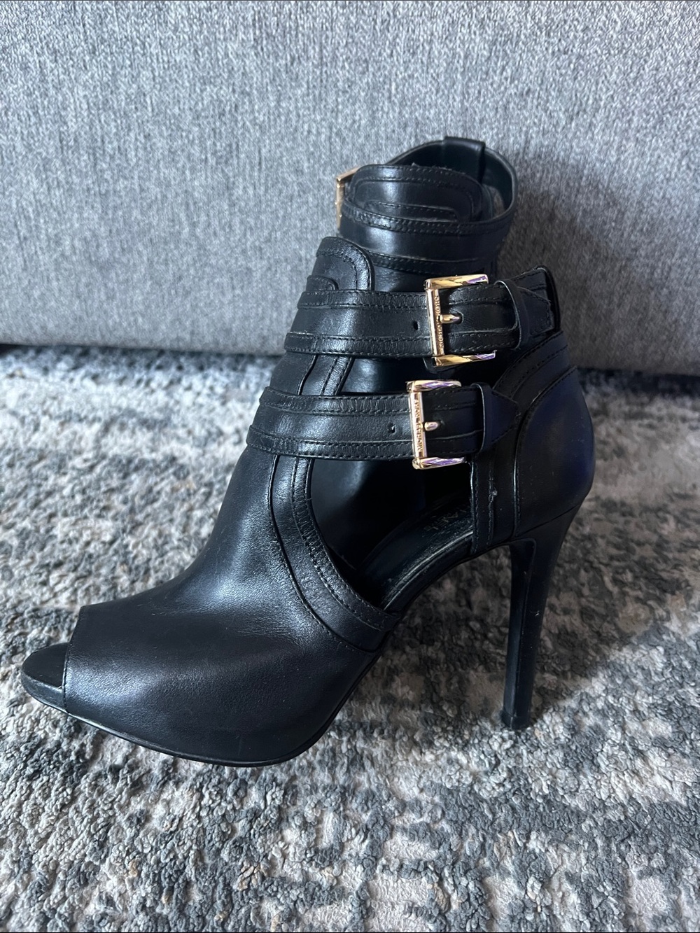 Michael Kors - Women’s Black Open-Toe High Heel Ankle Boots with Buckles
